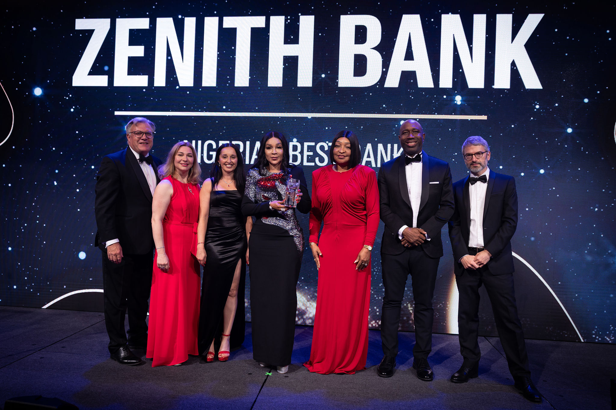 L-R: Former Economic Secretary to the Treasury of the United Kingdom, Ed Balls; Head of Multinationals and Financial Institutions, Zenith Bank (UK) Ltd, Natalie Andrew; Manager, Wealth Management, Zenith Bank (UK) Ltd, Noelia Pinto; Group Managing Director/CEO, Zenith Bank Plc, Dame Dr. Adaora Umeoji, OON; Executive Director, Zenith Bank Plc, Dr. Mrs. Adobi Nwapa; CEO, Zenith Bank (UK) Ltd, Udu Ovbiagele; and Euromoney’s Head of Banking for US & Europe, Dominic O’Neill during the presentation of Nigeria’s Best Bank Award to Zenith Bank Plc at the Euromoney Awards for Excellence 2025 at The Peninsula, London, recently.