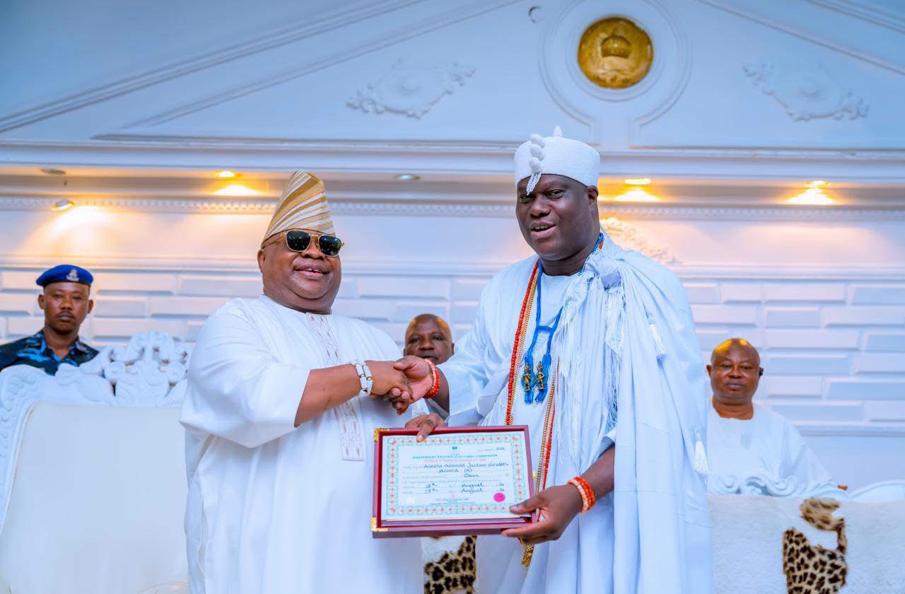 Adeleke presents certificate of return to Ooni of Ife