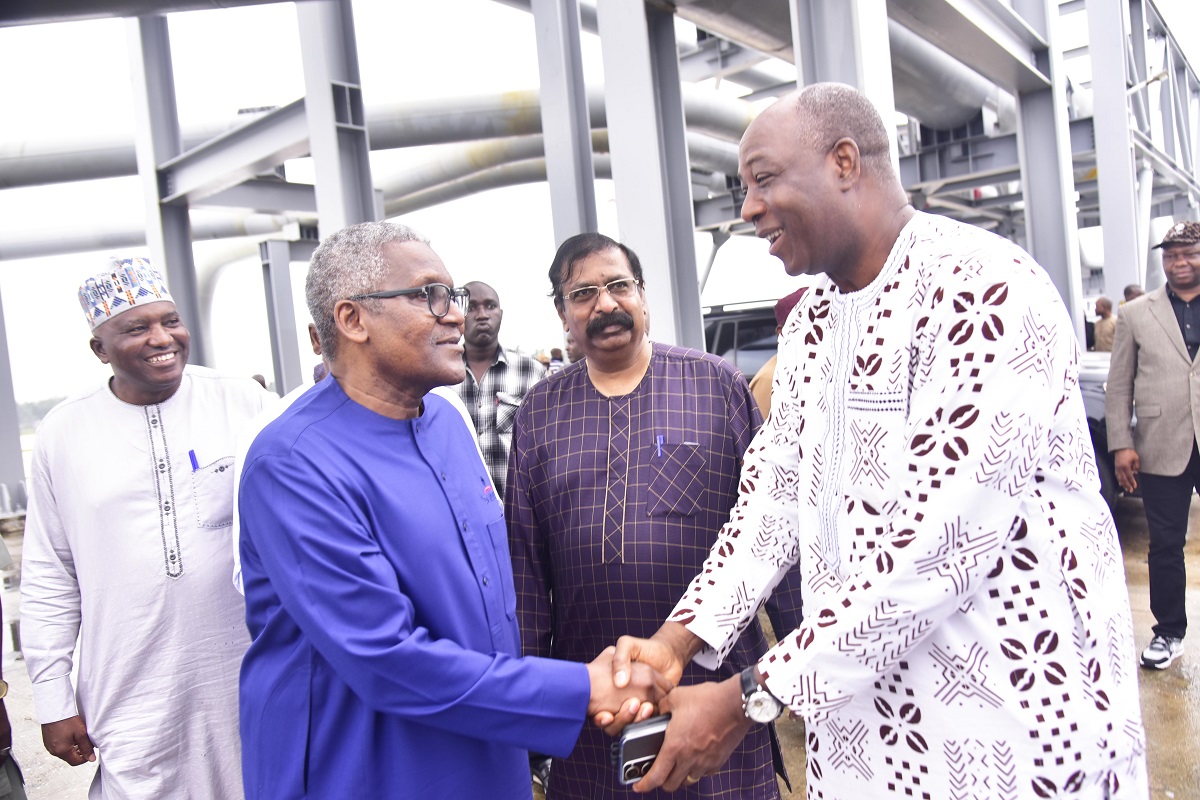 L-R: Editor, Blueprint Newspaper, Abdulraheem Abdulrauf; President/CE, Dangote Industries Limited, Aliko Dangote; Vice President, Oil & Gas, Dangote Industries Limited, Devakumar Edwin; Arise News Business Editor, Boason Omofaye during the Media Executives visit/Parley at the Dangote Petroleum Refinery and Dangote Fertiliser Limited in Lagos on July 14, 2024.