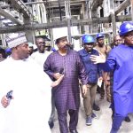 L-R: President/Founder, Berekete Family Radio/Tv, Ahmed Isah; President/CE, Dangote Industries Limited, Aliko Dangote; Vice President, Oil & Gas, Dangote Industries Limited, Devakumar Edwin; during the Media Executives visit/Parley at the Dangote Petroleum Refinery and Dangote Fertiliser Limited in Lagos on July 14, 2024.