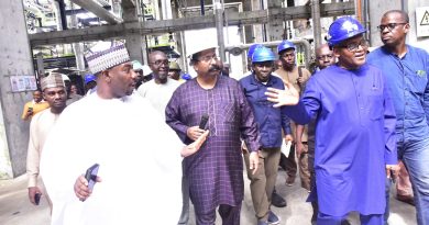 L-R: President/Founder, Berekete Family Radio/Tv, Ahmed Isah; President/CE, Dangote Industries Limited, Aliko Dangote; Vice President, Oil & Gas, Dangote Industries Limited, Devakumar Edwin; during the Media Executives visit/Parley at the Dangote Petroleum Refinery and Dangote Fertiliser Limited in Lagos on July 14, 2024.