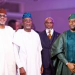L-R: Governor of Ogun State, His Excellency Dapo Abiodun; Governor of Ondo State, His Excellency Lucky Aiyedatiwa, MD/CEO Wema Bank PLC, Moruf Oseni and Governor of Oyo State, His Excellency Seyi Makinde at the Wema Bank 80 Years Anniversary Gala Night Held in Lagos over the weekend...