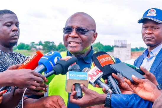 Bayo Onanuga talking to journalists